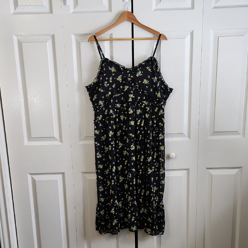No Boundaries Black Floral Babydoll Midi‎ Dress Size XXL Whimsigoth Forest Fairy